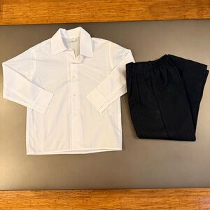 Boys White Button-Up Shirt and Black Pants Set - Size 7 - 2pcs